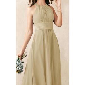 AW BRIDAL 8 M champagne Dorian tan bridesmaid formal party maxi dress NEW B147